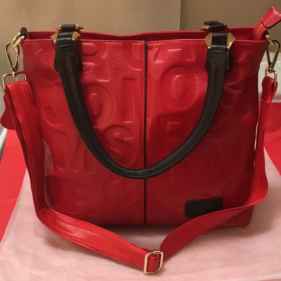 Genuine Leather Letter Print Embossed Handbag NWOT - Picture 2 of 8